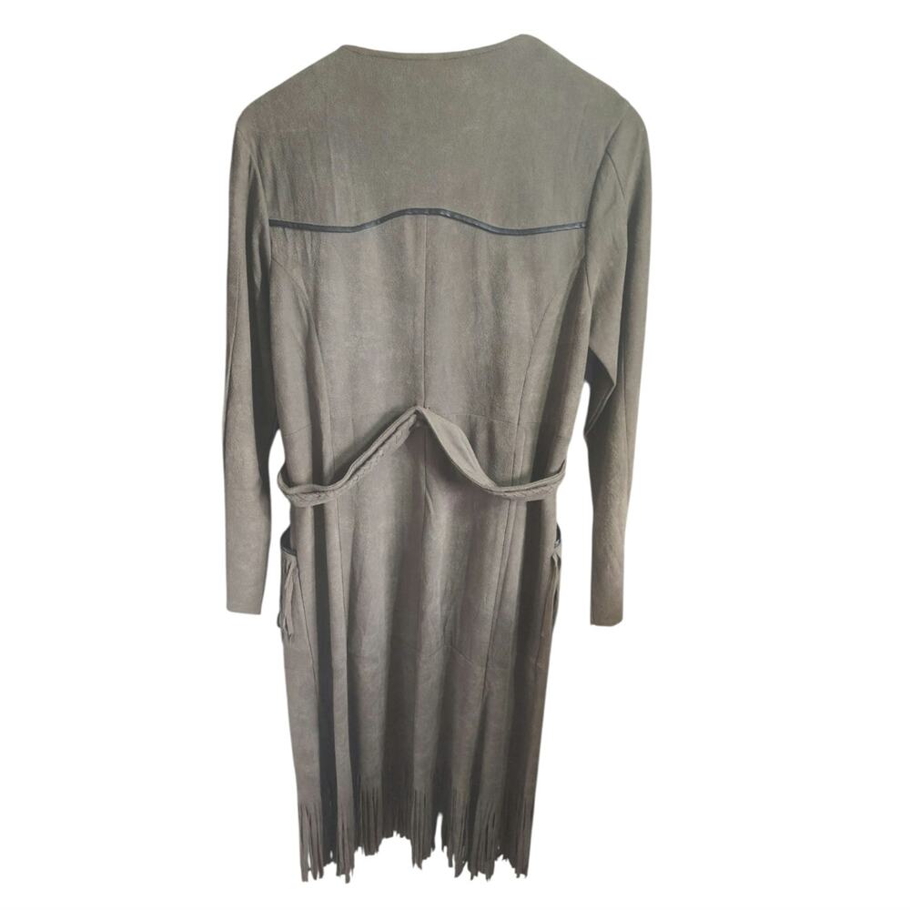 Vocal Collection Faux Suede Fringe Duster Cardigan Jacket Taupe Boho Western Med - Picture 3 of 5